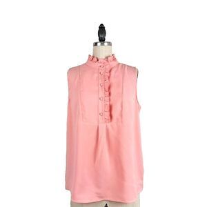 J. CREW Top Size 4 Pink Coral Sleeveless Blouse Size 4 Ruffle Collar Preppy